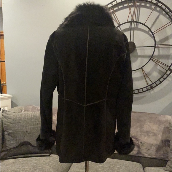 Vintage Black suede fox fur trim coat - Picture 3 of 4